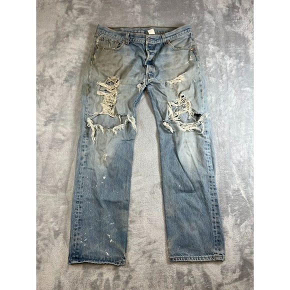 Levis Strauss Other - VTG Levis 501 Button Fly Red Tag Distressed Men 38x34 Light Washer Biker Style